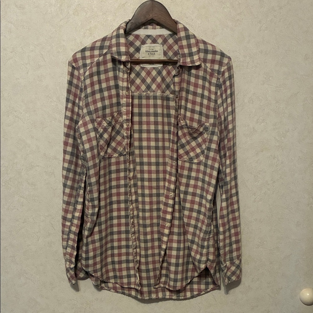 Abercrombie & Fitch Red and Gray Checkered Shirt